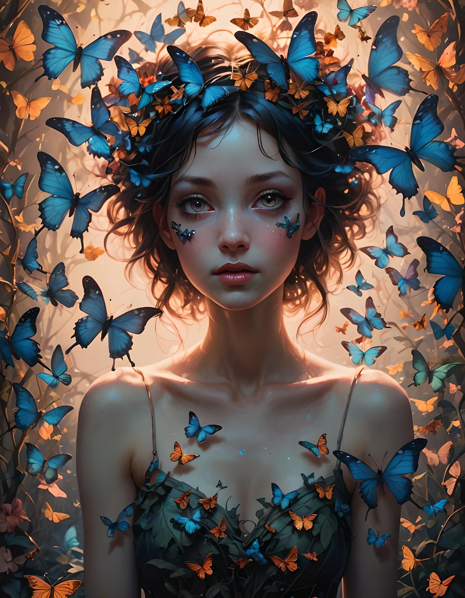 Hyperreal Fairy Surrounded by Butterflies
