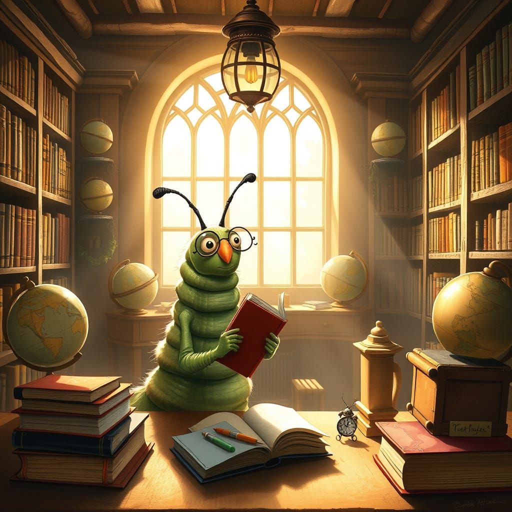 Dapper Caterpillar Crafts Books in Cozy Library