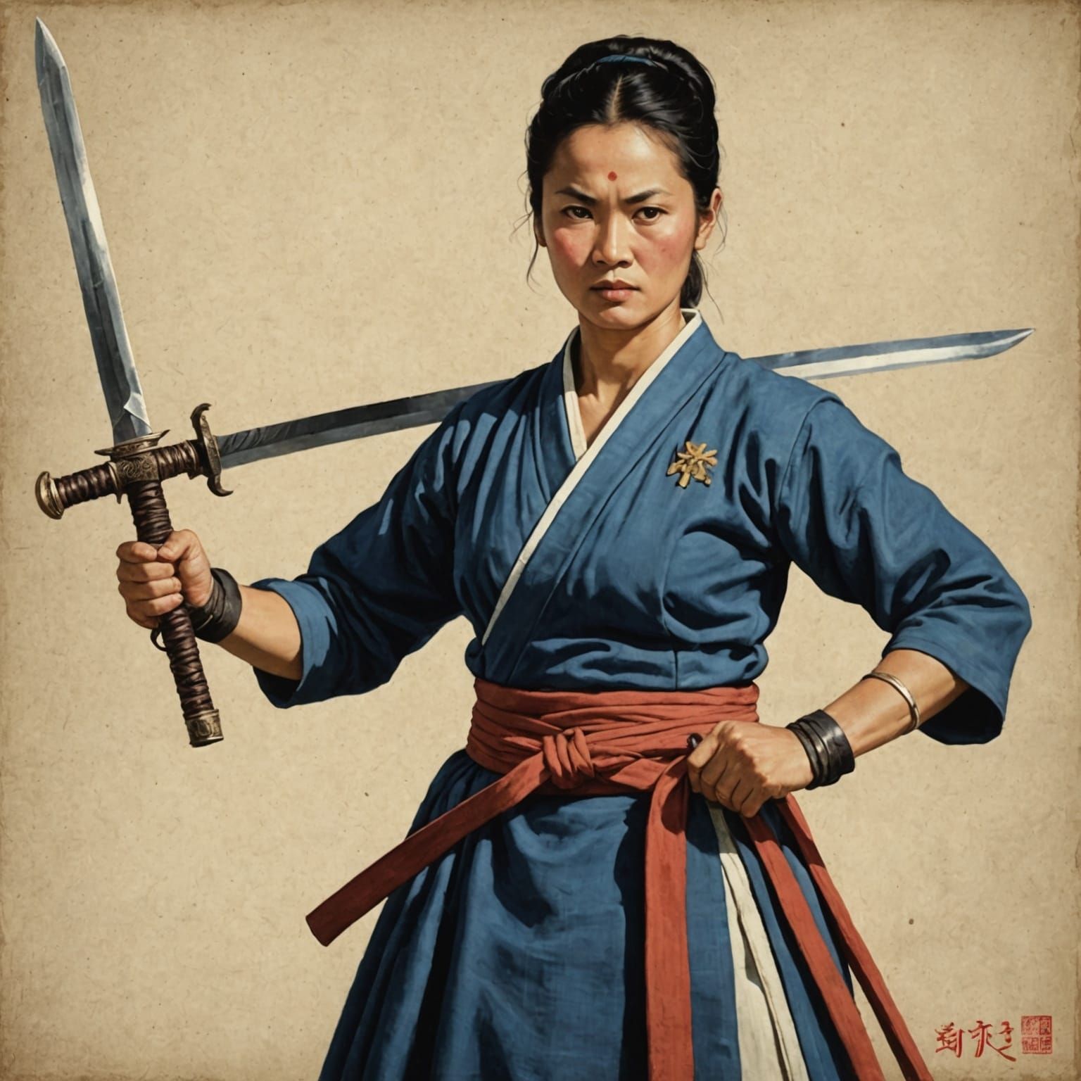 Samurai Woman in Sword Fight