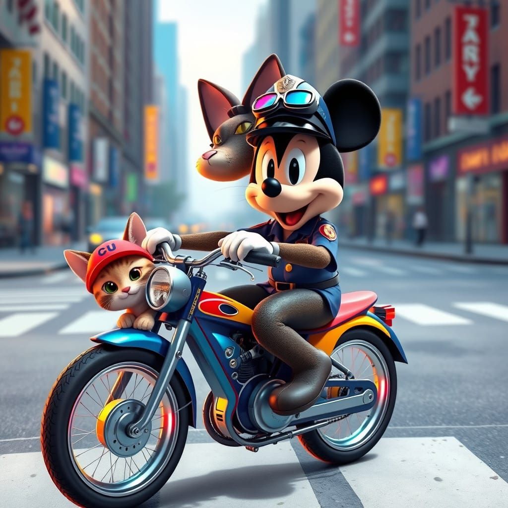 Disney-Style Cat Stops for the Law in a Futuristic City