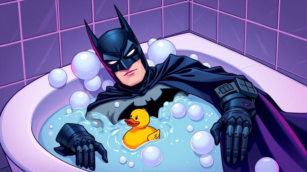 Batman Relaxing in Bubble Bath Illustration