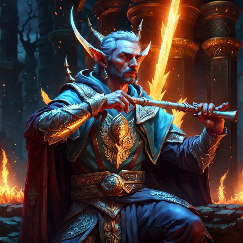 Astral Elf Bard in Dark Fantasy Combat Scene
