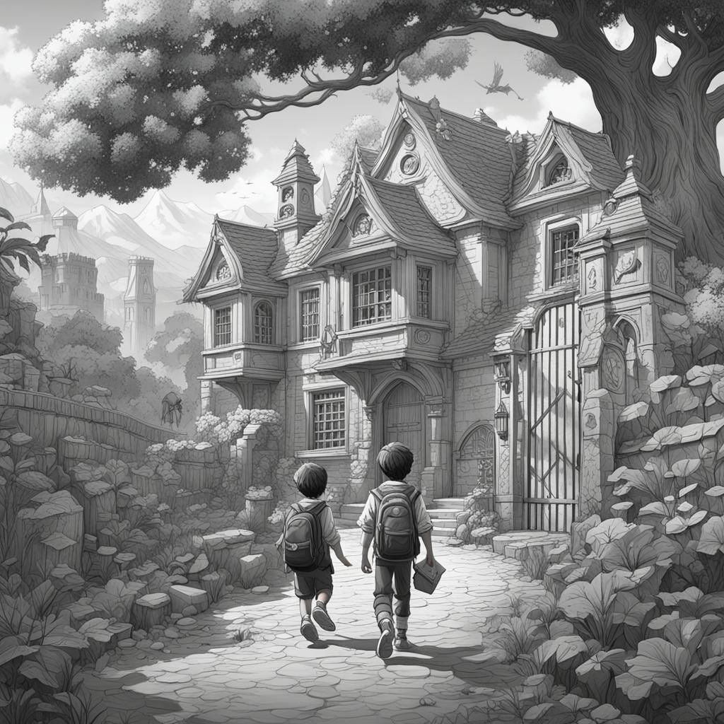 Boy Going to School: Black and White Coloring Pages