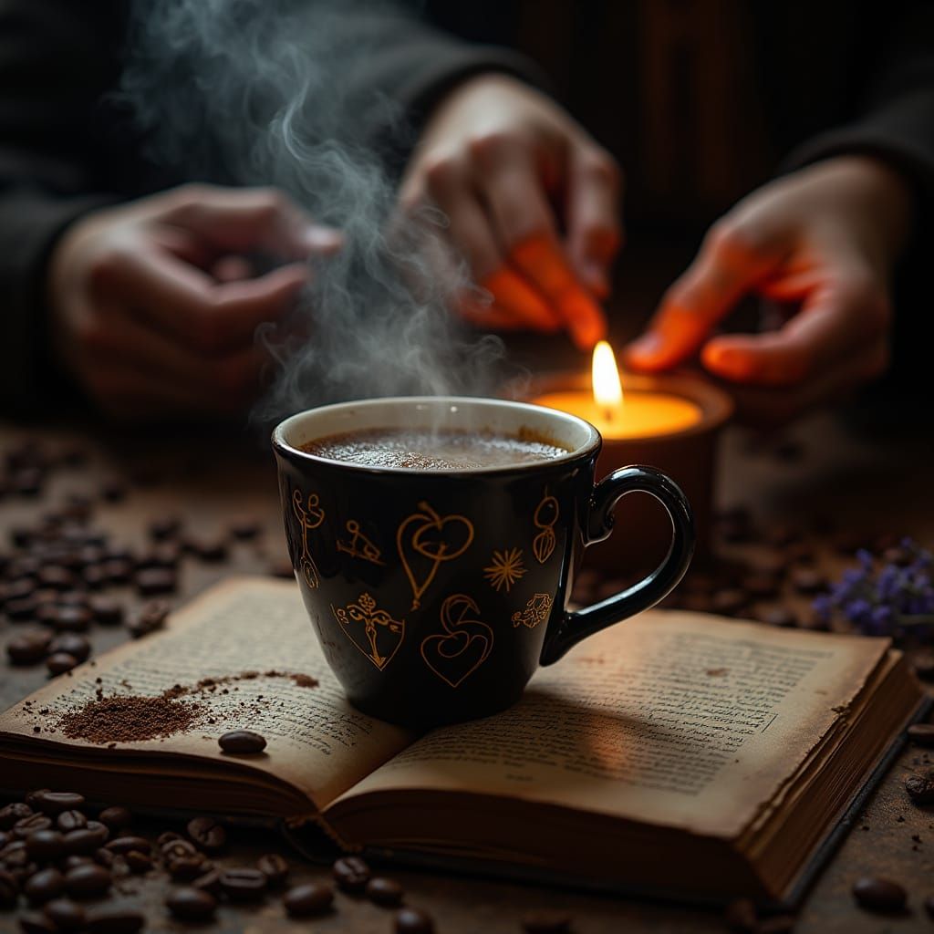 Symbolic Turkish Coffee Cup in Mystical Art Style