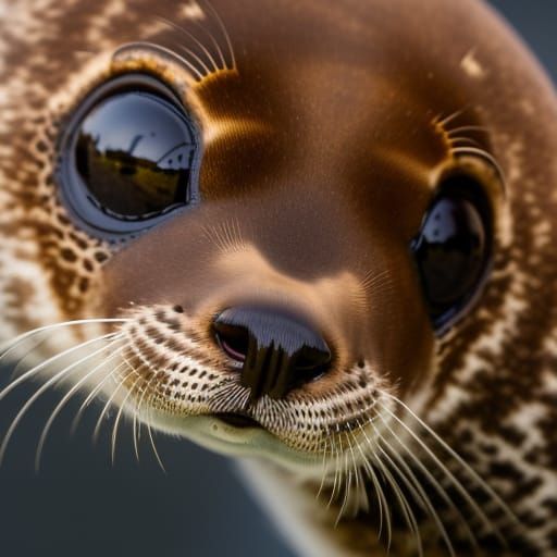 Adorable Harbor Seal Pup Portrait in Winter Wonderland