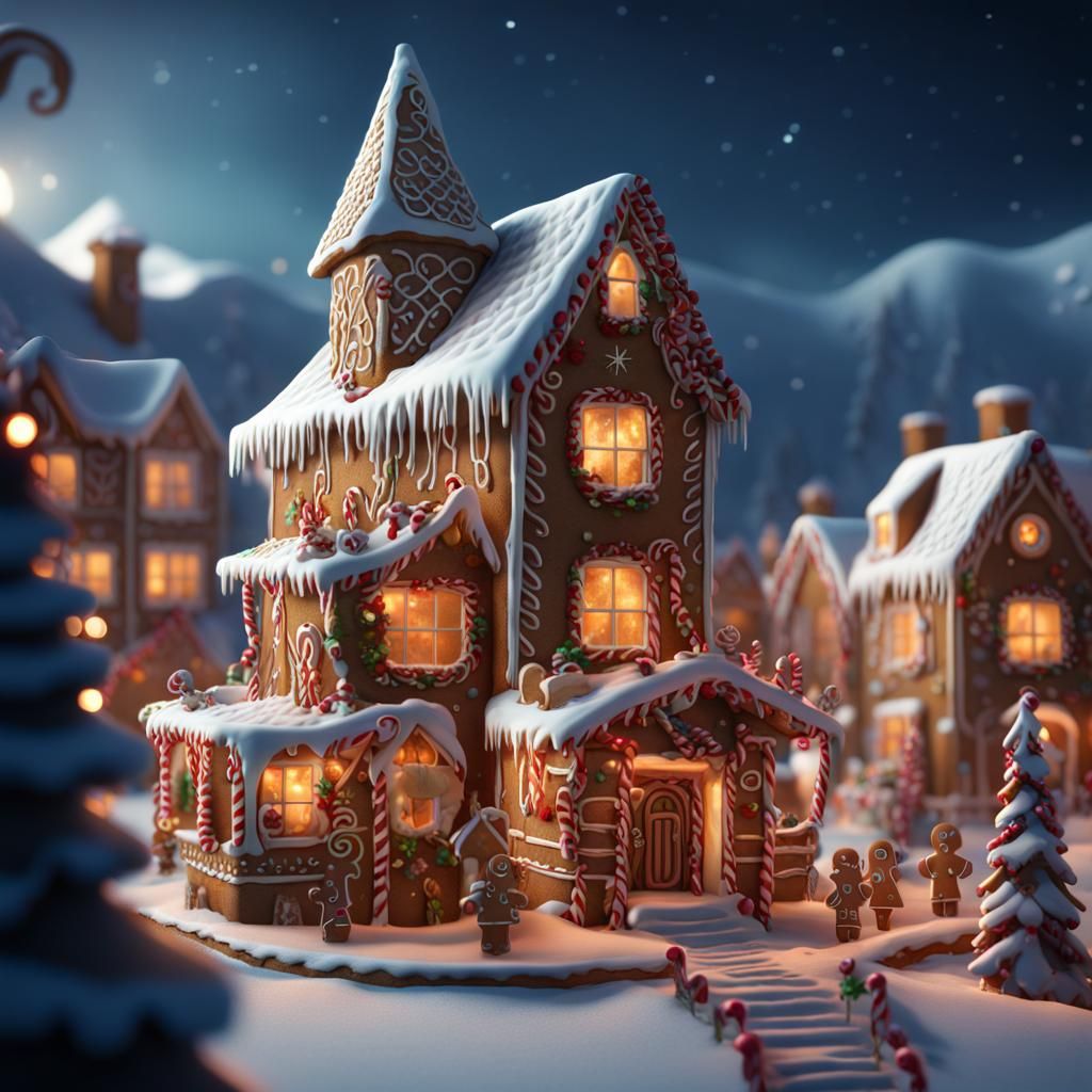 Christmas Village Gingerbread Houses: Detailed Matte Paintin...