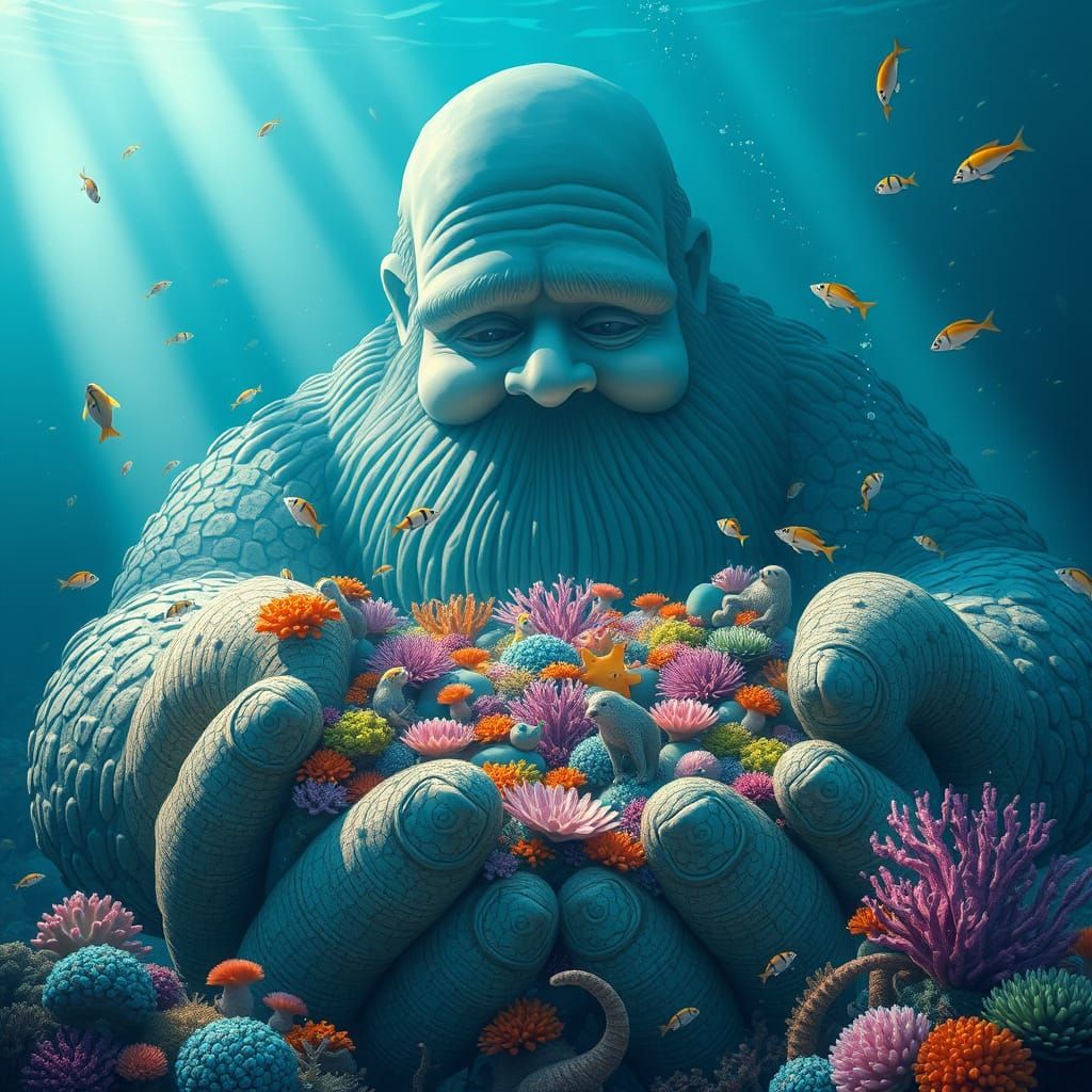 Gentle Ocean Giant in a Vibrant Underwater Garden
