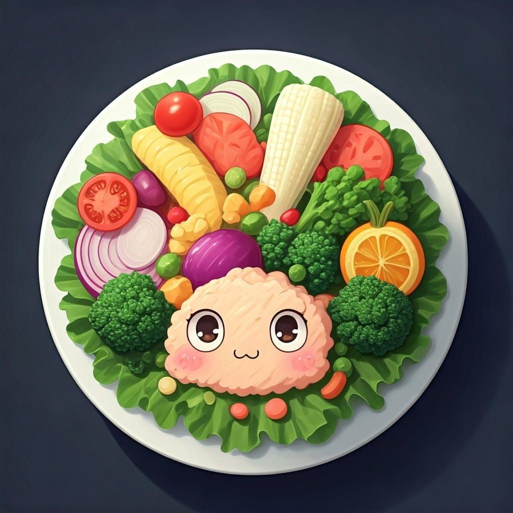 Vibrant Vegetable Salad in 3D Anime Style