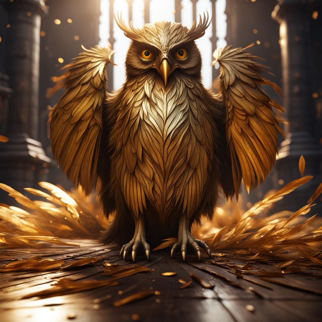Golden Feathered Owl Fantasy Concept Art