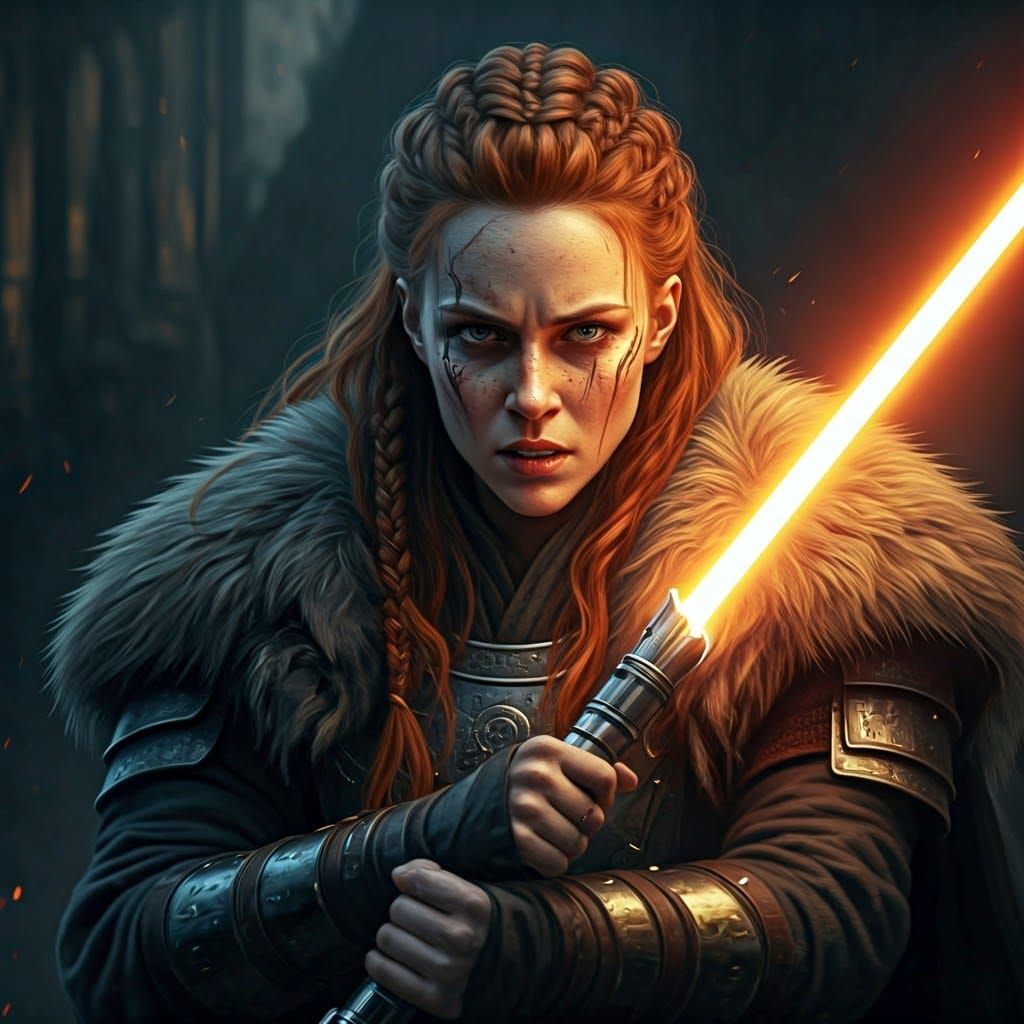 Ginger Warrior Woman in Cyberpunk Fantasy Armor