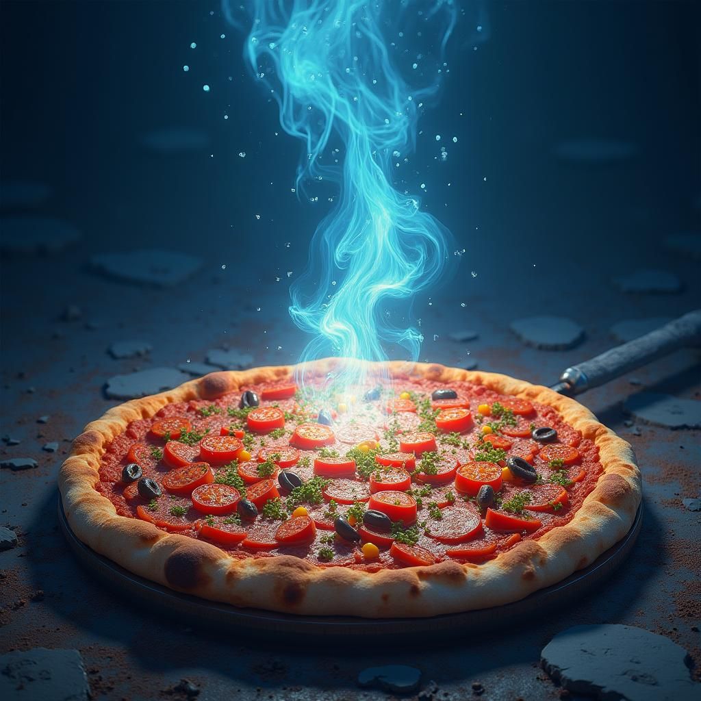 Mystical Pizza Under a Night Sky