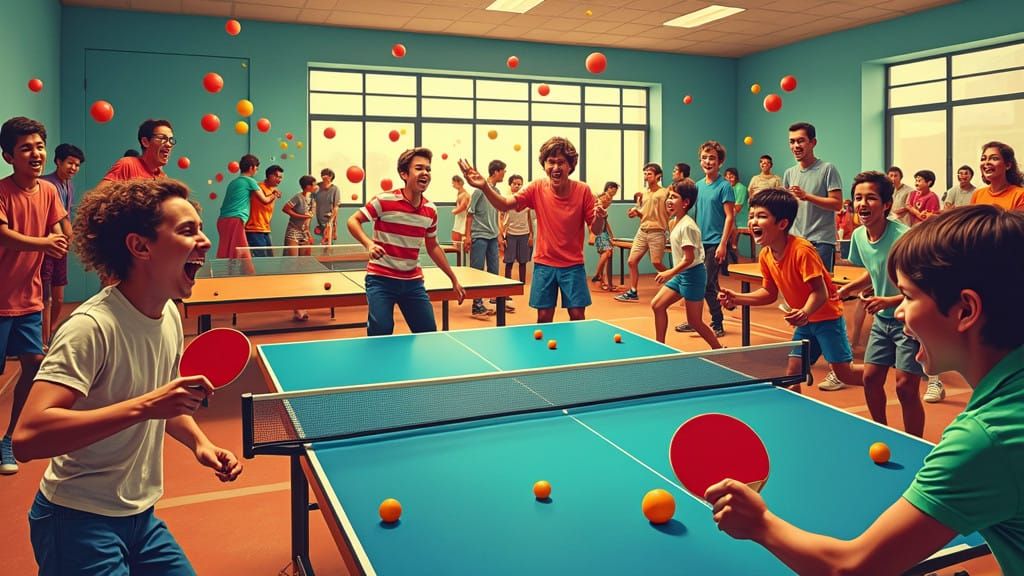 Vibrant Table Tennis Mayhem in Quirky Indoor Recreation Cent...