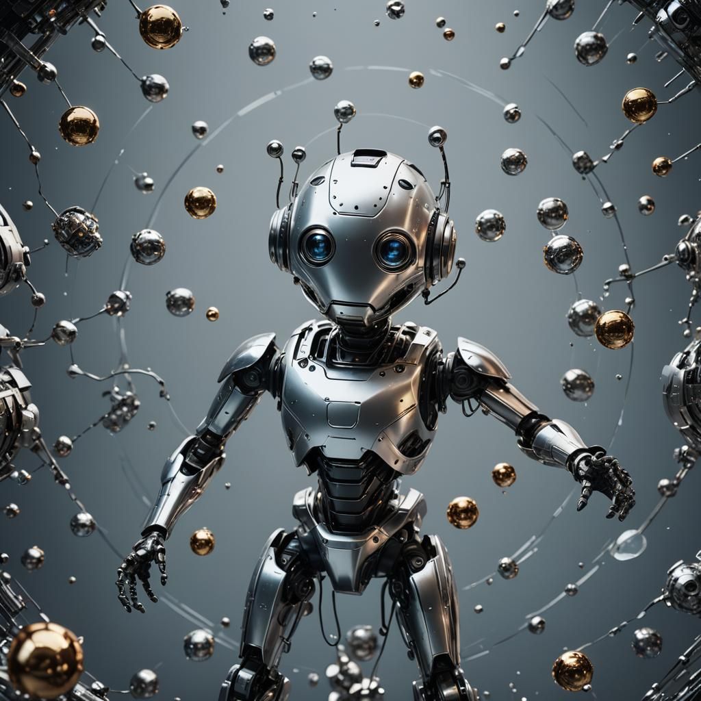 Hyperrealistic Portrait of a Floating Silver Robot