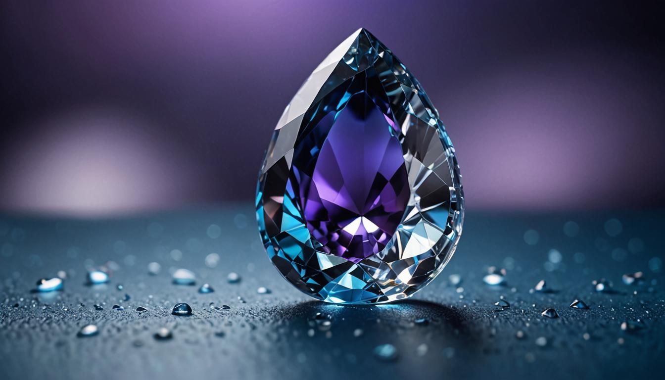 Crystal Teardrop Macro in Blue: Hyper-Realistic Photo