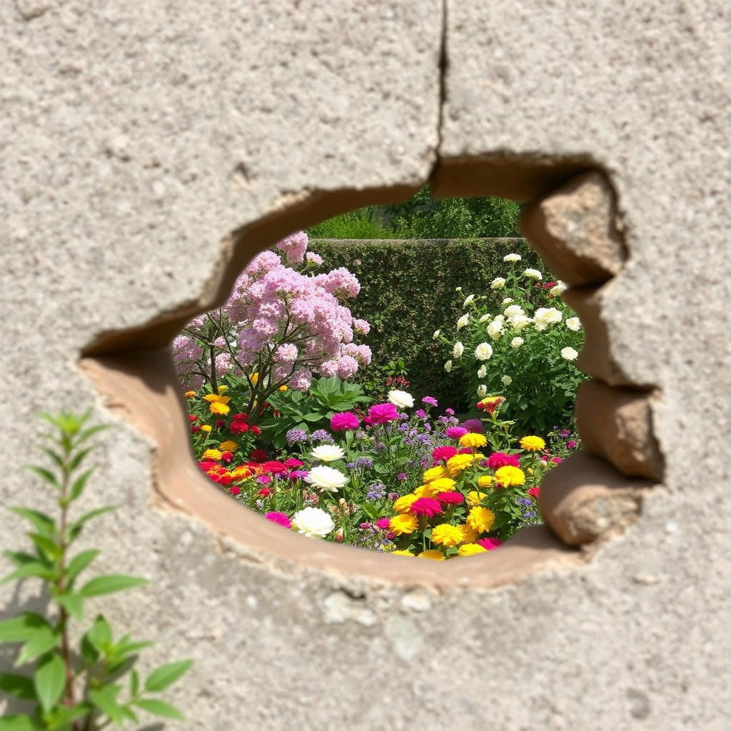 Blooming Garden View Through a Hole