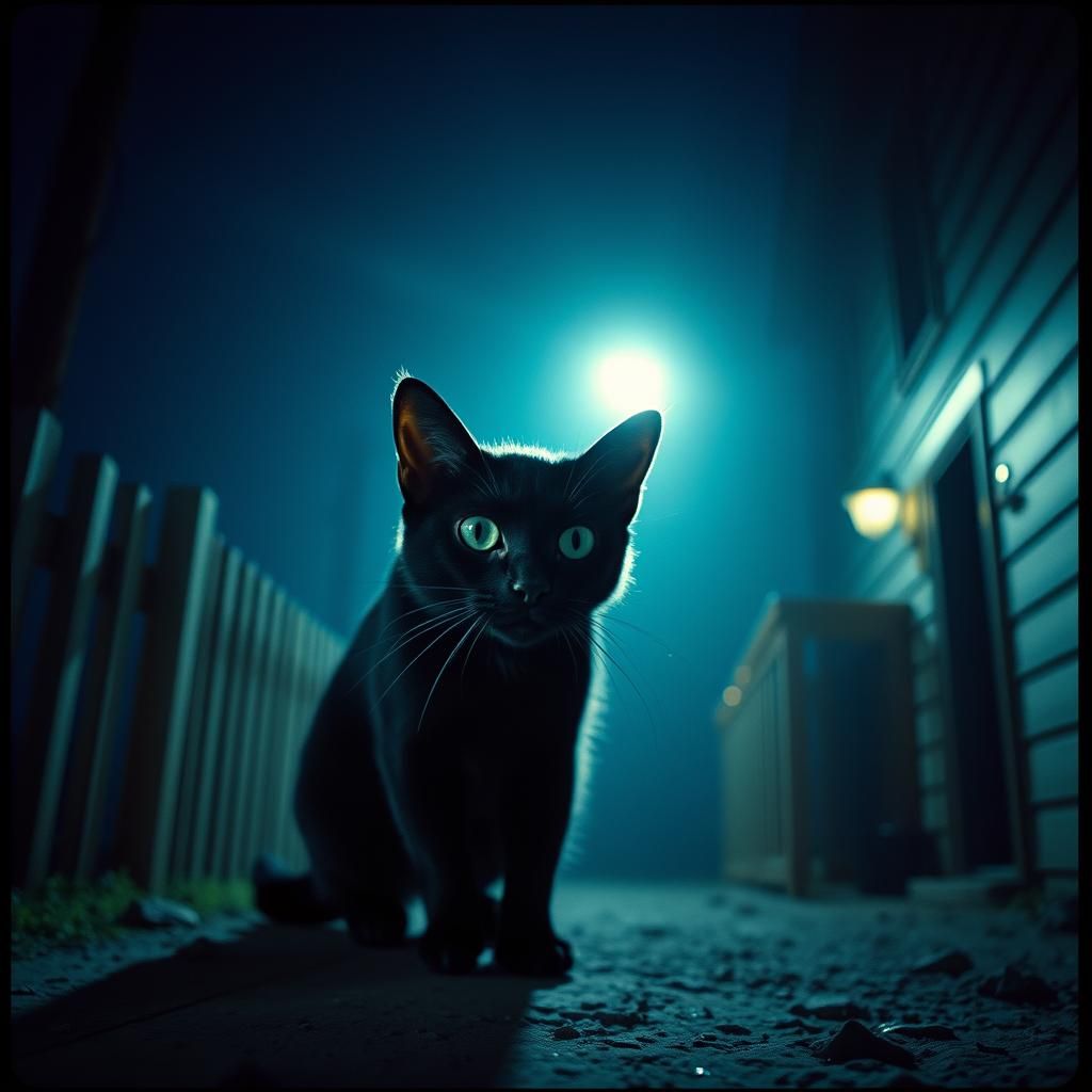 Black Cat Superstition: Cinematic Film Still