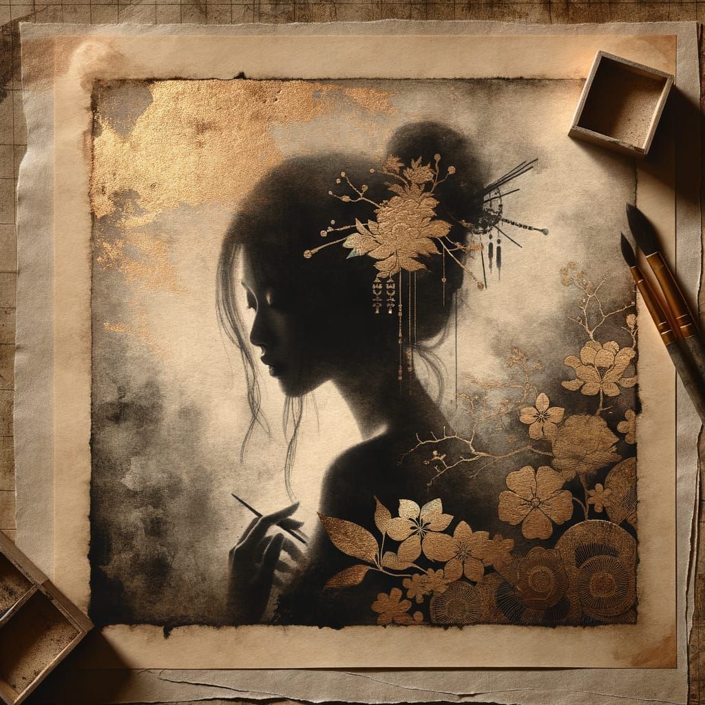 Ethereal Woman Portrait in Chinese Ink Wash Style