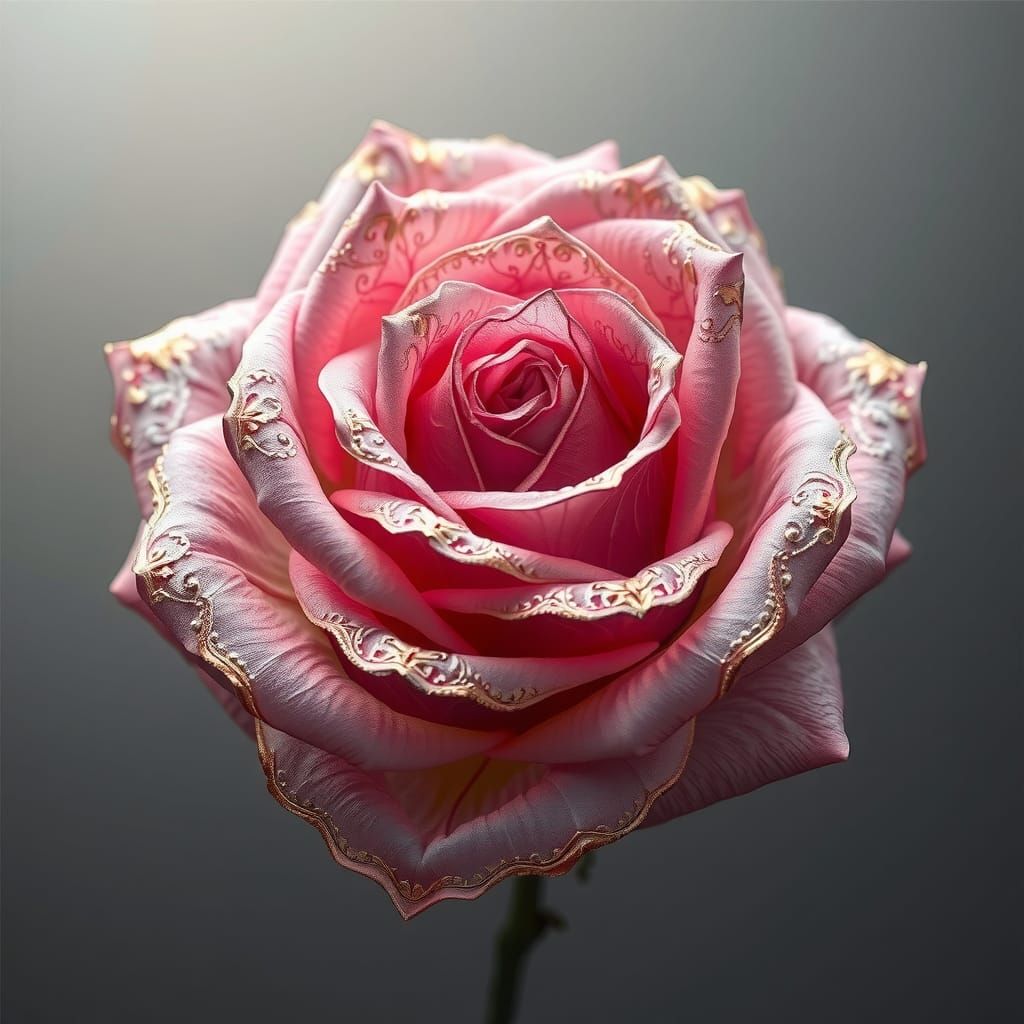 Hyperrealistic Rose with Gold Filigree