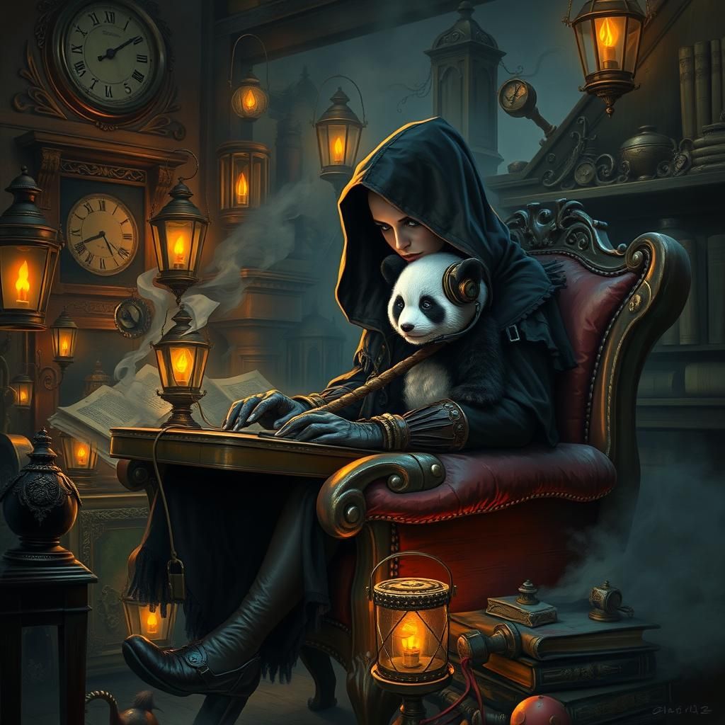 Gothic Steam Witch Gaming with Panda Pet