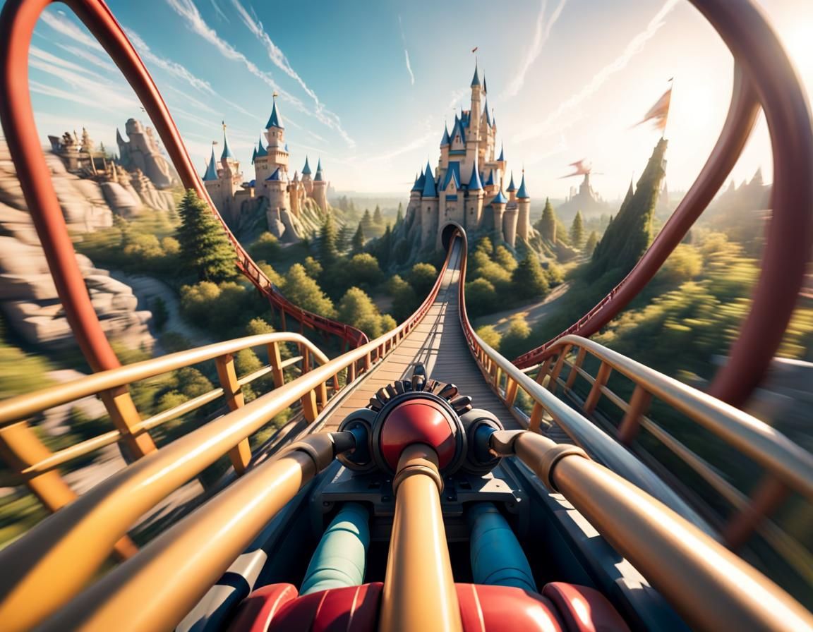 Roller Coaster Ride with Fantasy Castle View