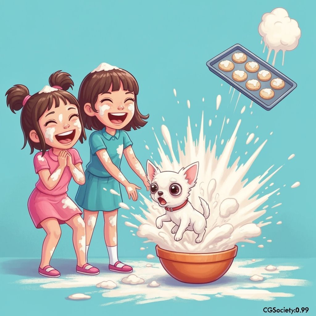 Flour Power: Chihuahua's Kitchen Catastrophe in Cartoon Styl...
