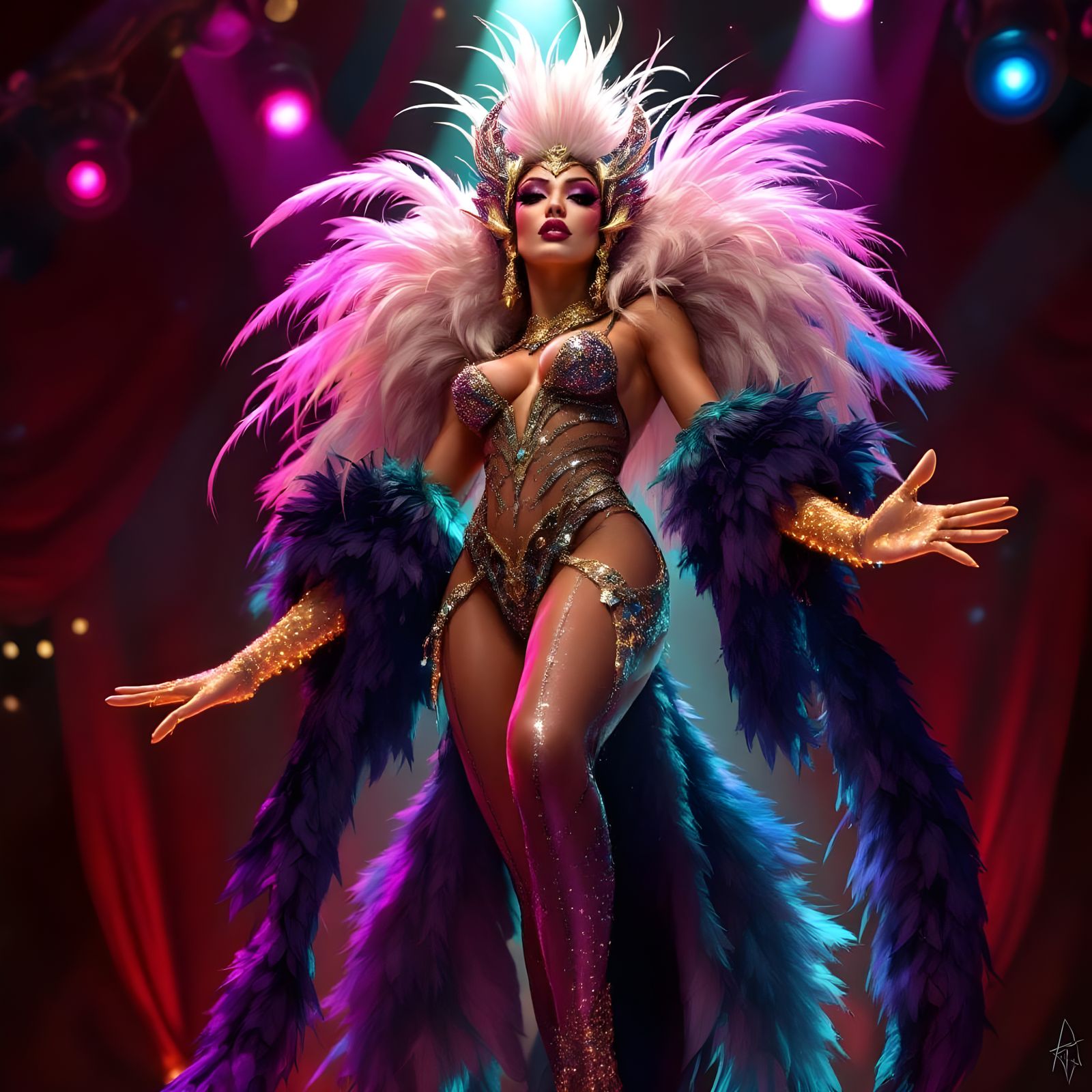 Dazzling Showgirl in Futuristic Cabaret Style