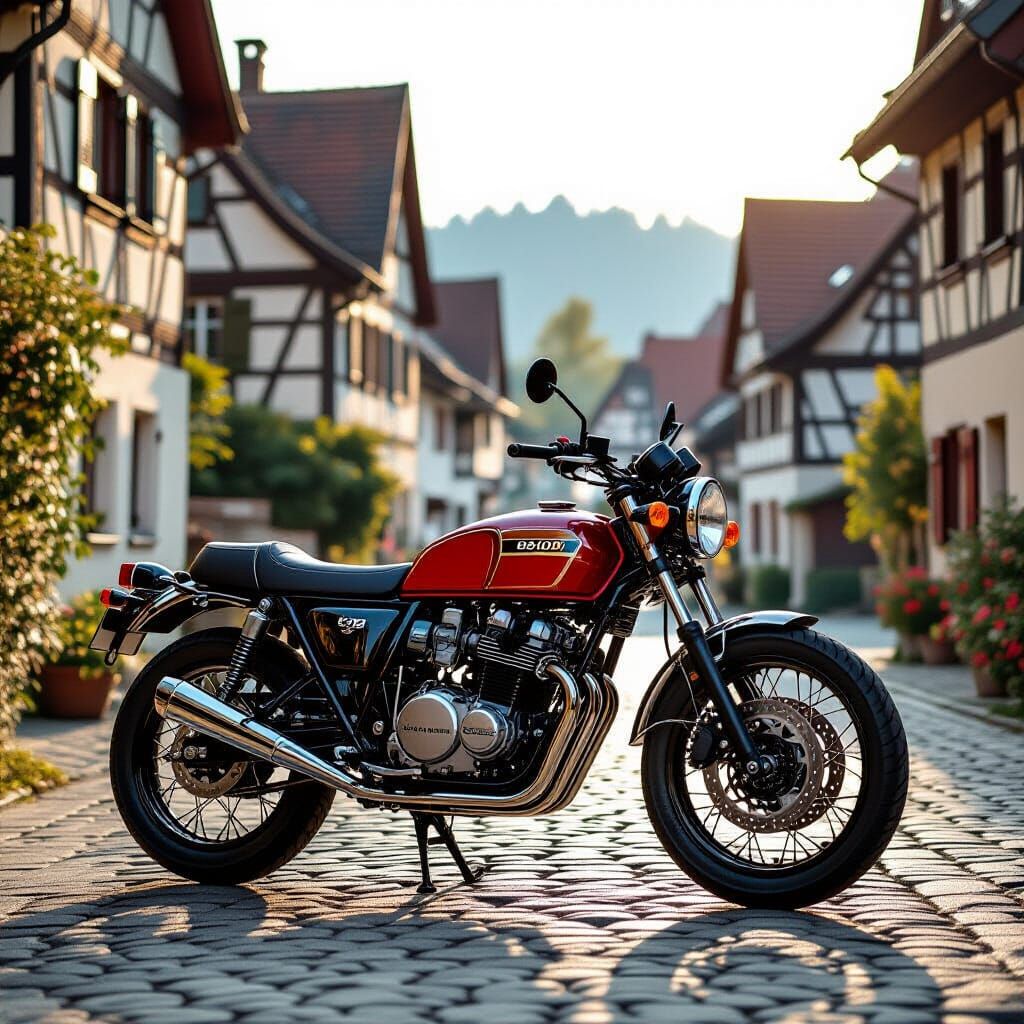 Vintage Honda GB500 Cafe Racer in Rustic German Village