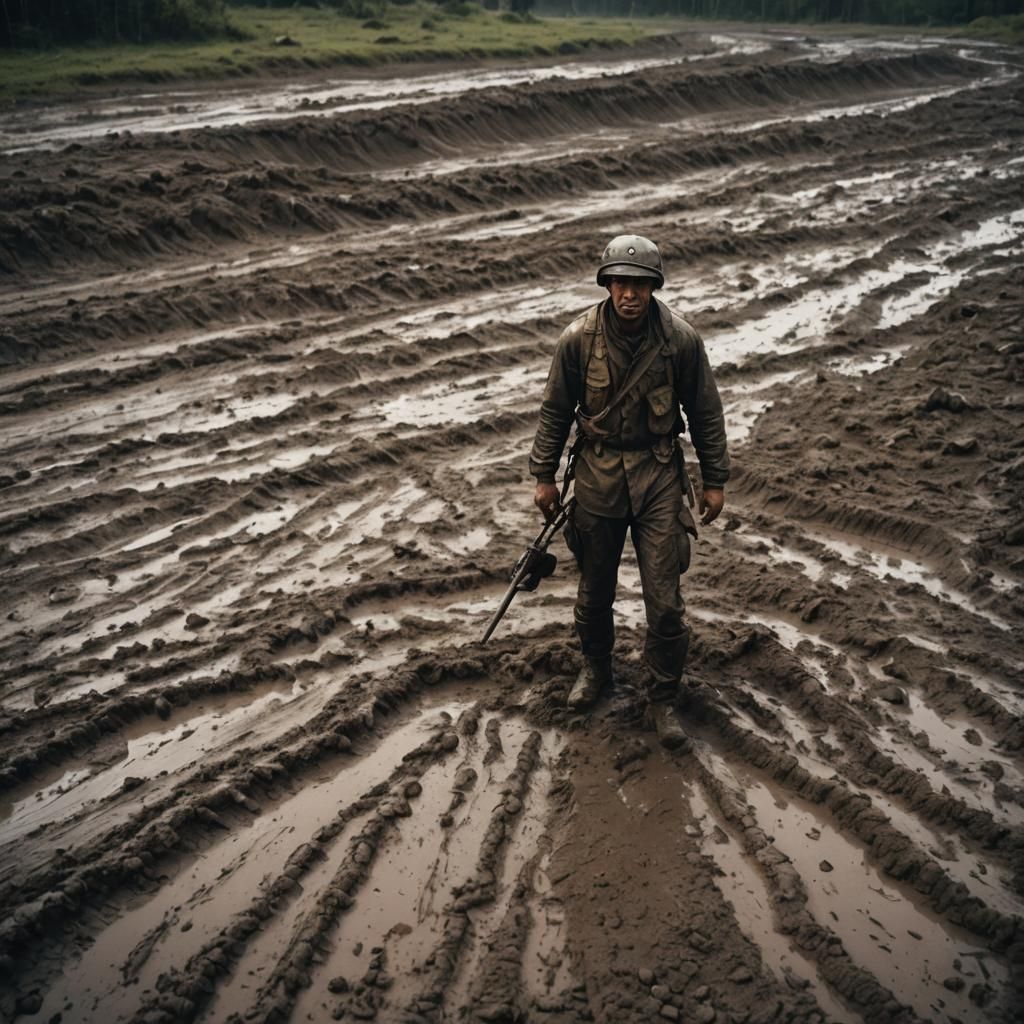 Cinematic Mud Scene with Film Grain Effect