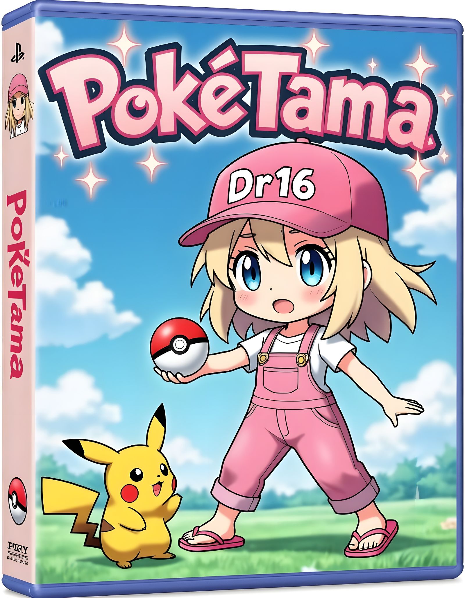 Chibi Girl Catches Pikachu on PokéTama Game Cover