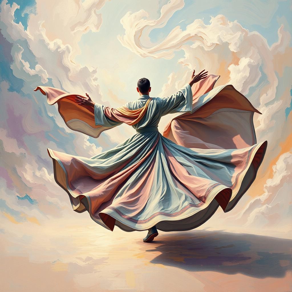 Surreal Whirling Dervish in Dreamlike Vortex