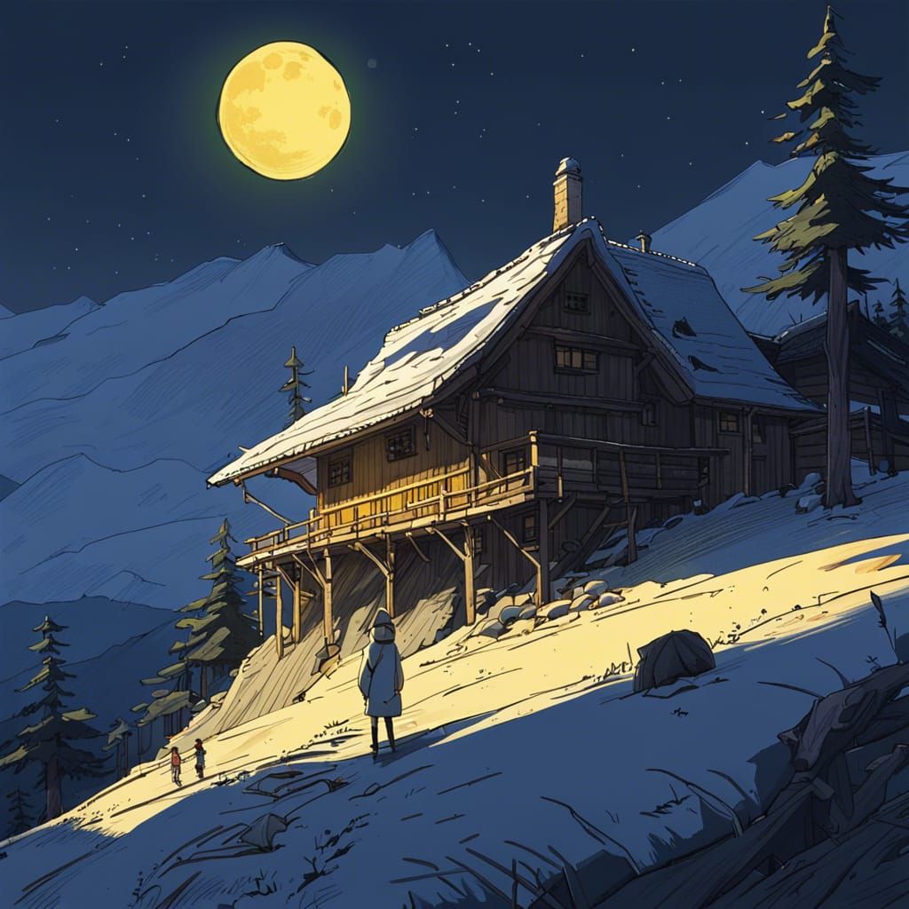 Spooky Chalet Under Moonlight: A Cel-Shaded Fantasy