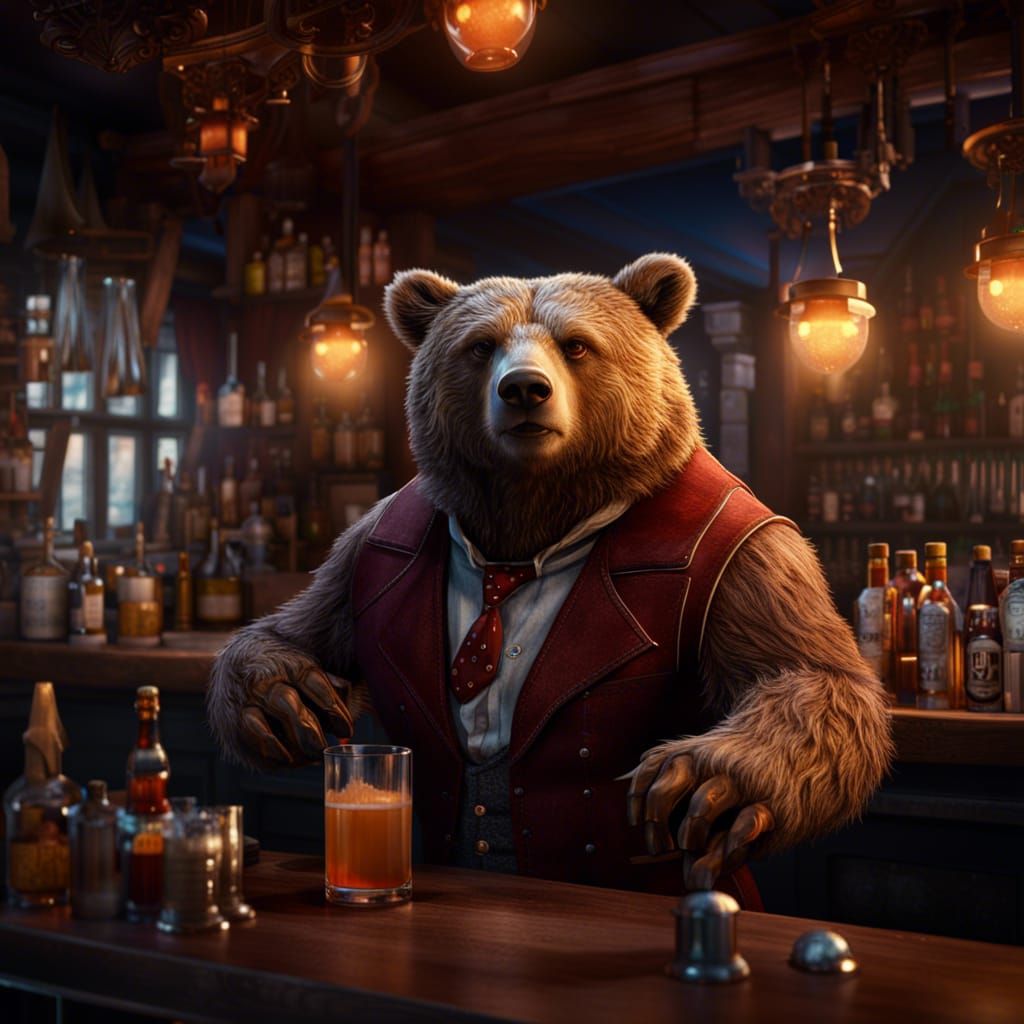 Bear Bartender in Detailed Fantasy Concept Art