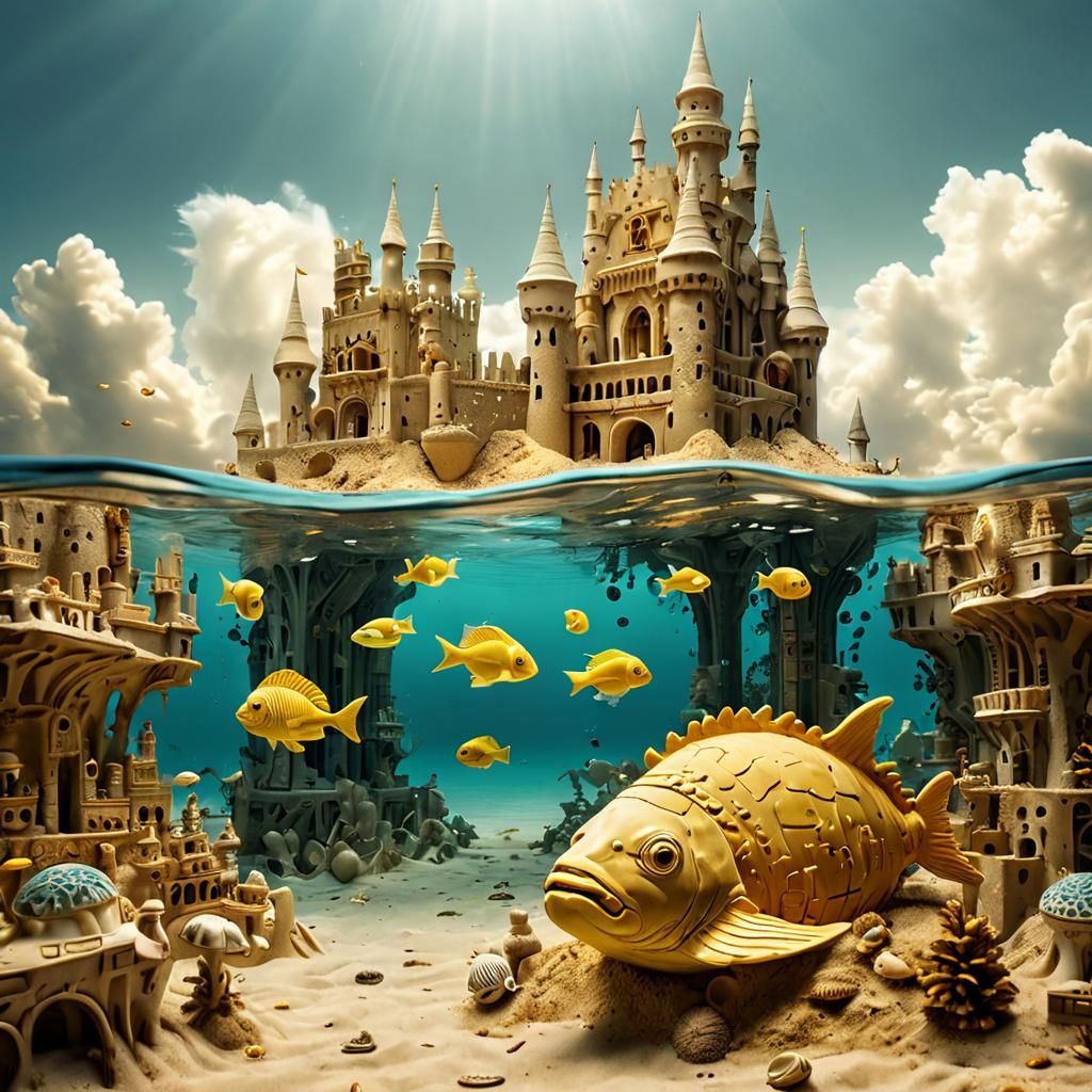 Underwater Sandcastle in Surrealist Style
