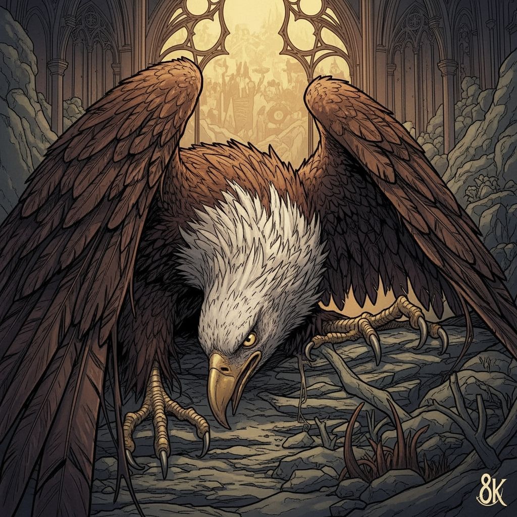 Undead Giant Eagle in Gothic Landscape, Dark Fantasy Comic A...