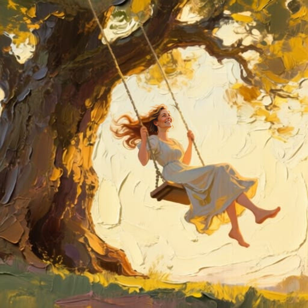 Woman on Swing: Impasto Painting of Joy