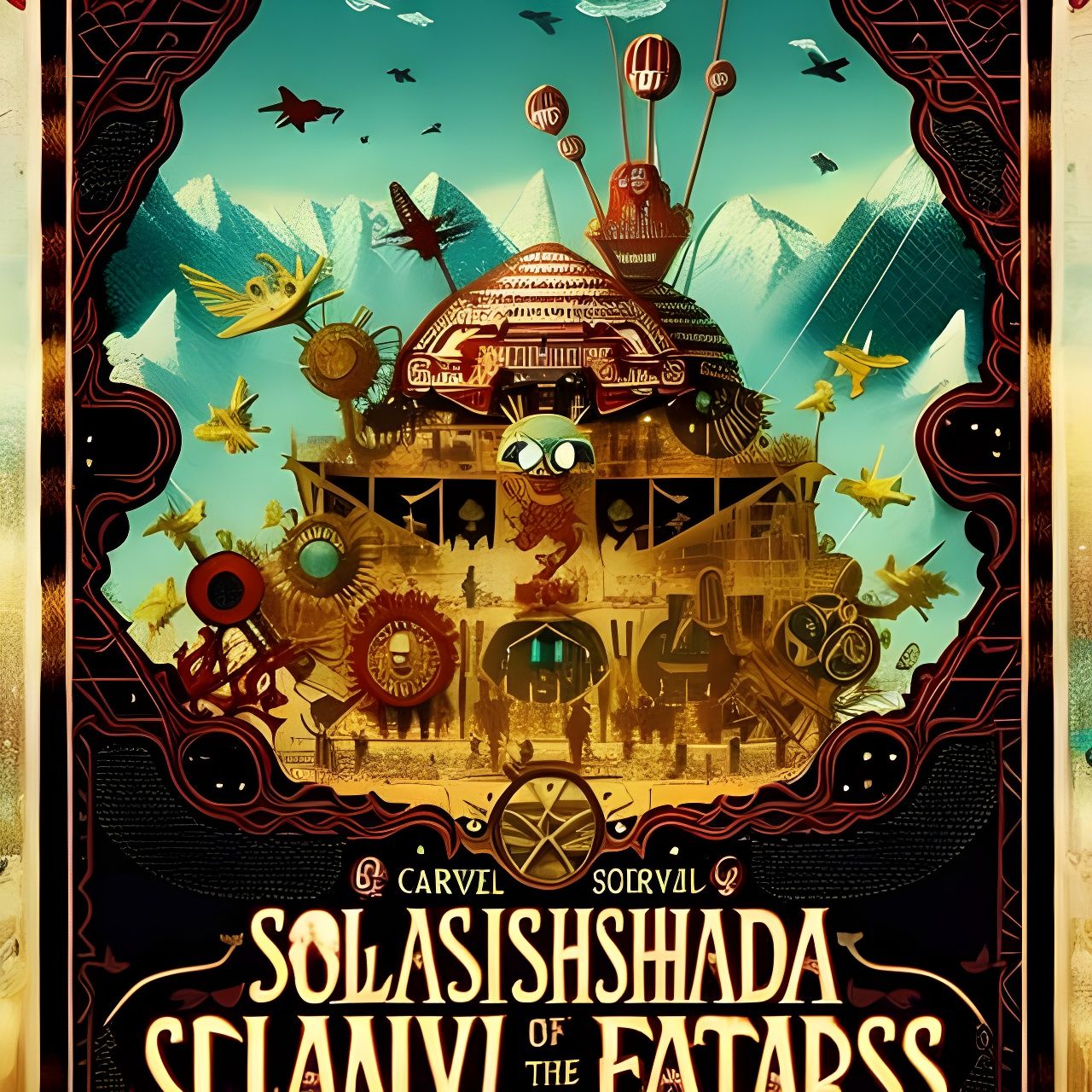 Intricate Solarpunk Fantasy Movie Poster: Carnival of the An...