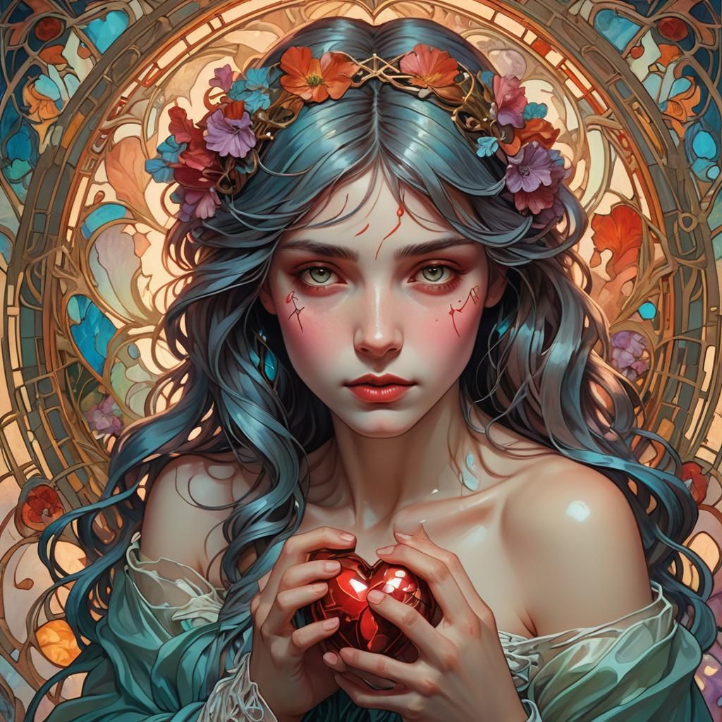 Holding a Broken Heart: Art Nouveau Portrait