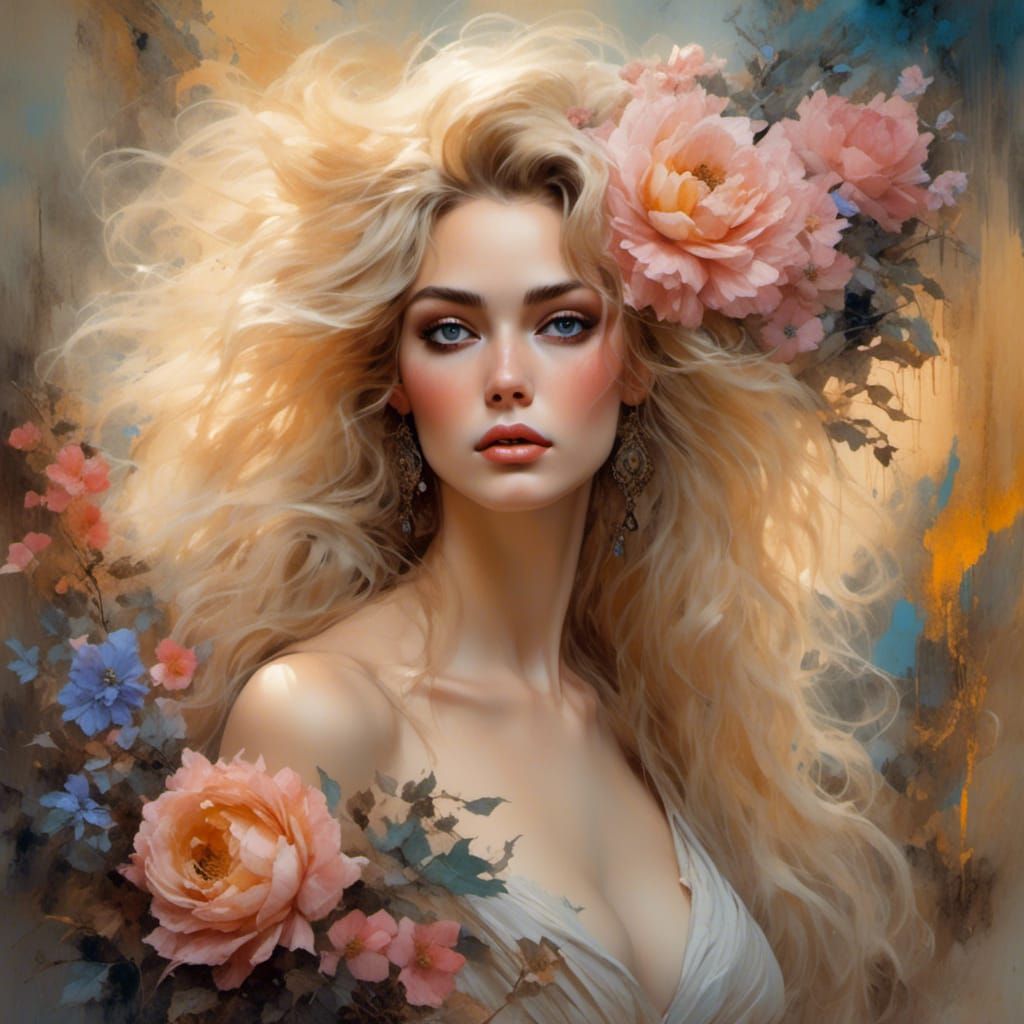 Fantasy Woman with Big Hair in Boris Vallejo Style