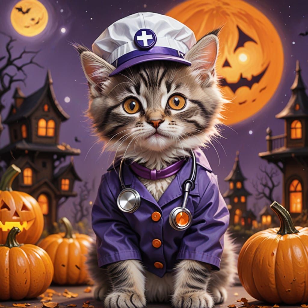 Adorable Kitten Doctor in Halloween Costume