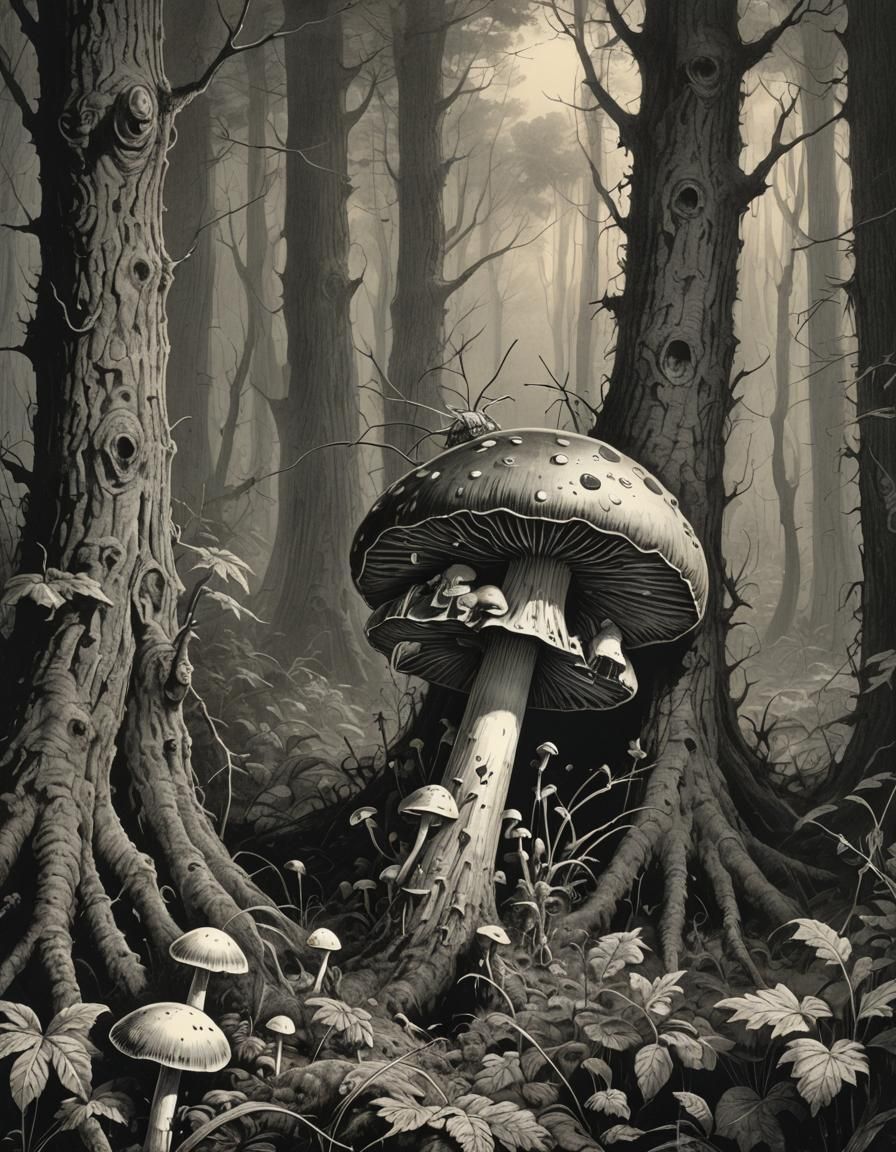 Mushroom Consumes Bug: Dark Fantasy Horror