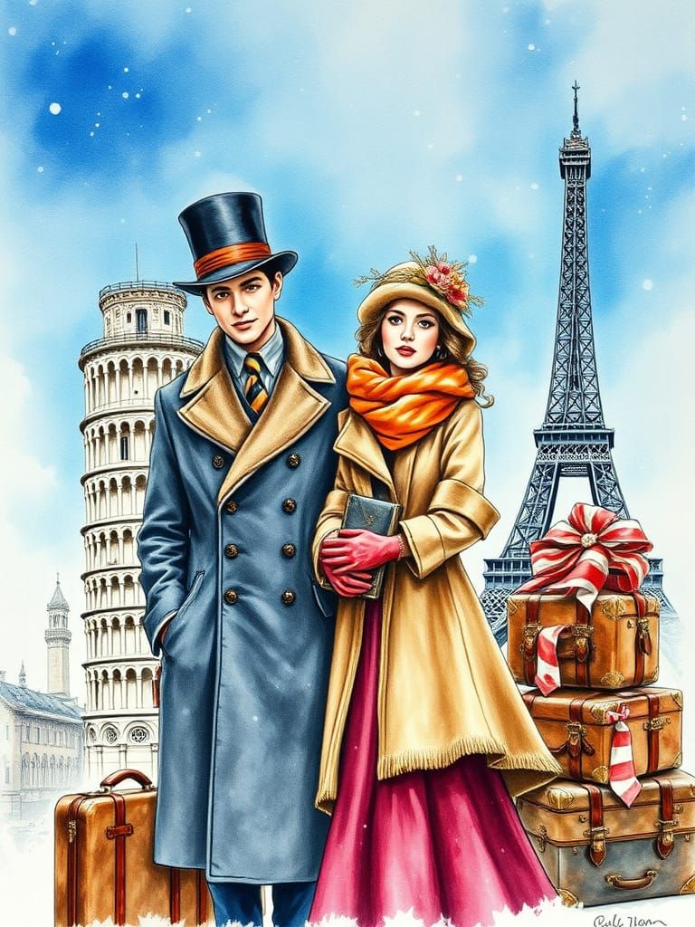 Vintage Elegance in a Dreamy Watercolor Landscape