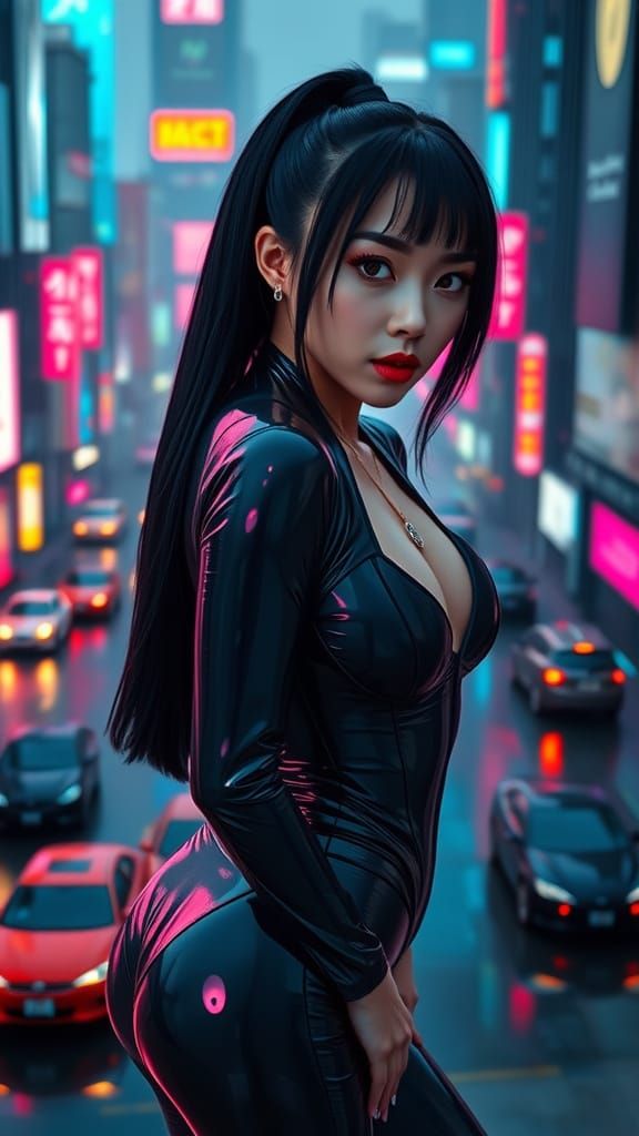 Futuristic City Goddess in Reflective Latex