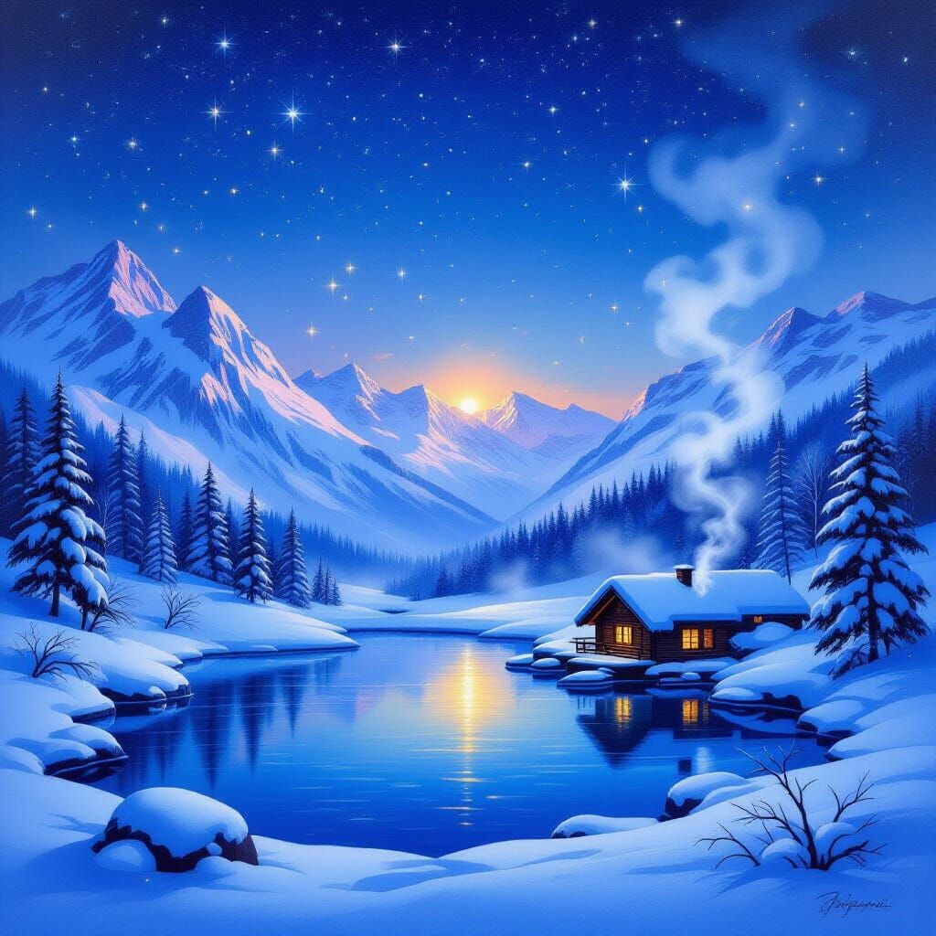 Tranquil Hot Spring Under Starry Night Sky