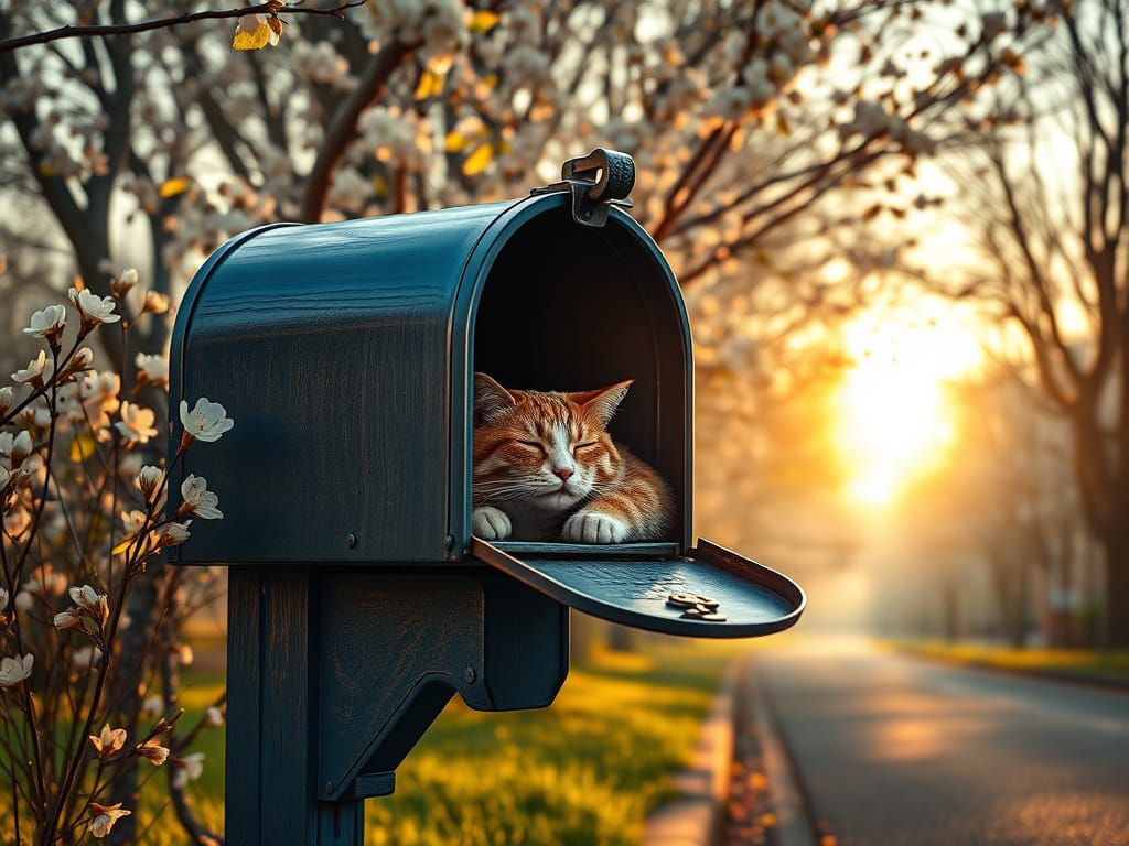 Sleeping Cat Amidst Vibrant Spring Bloom