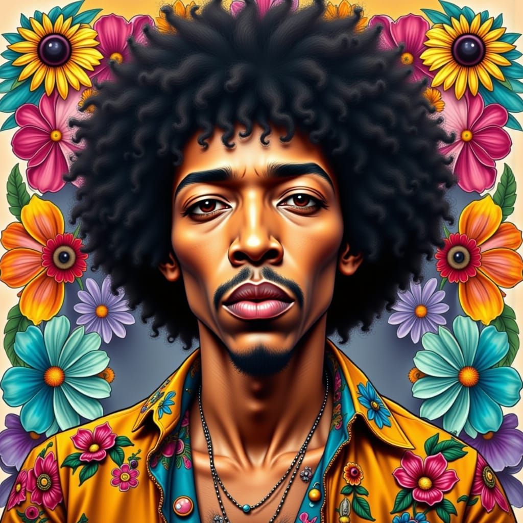 Jimi Hendrix Caricature in Whimsical Style