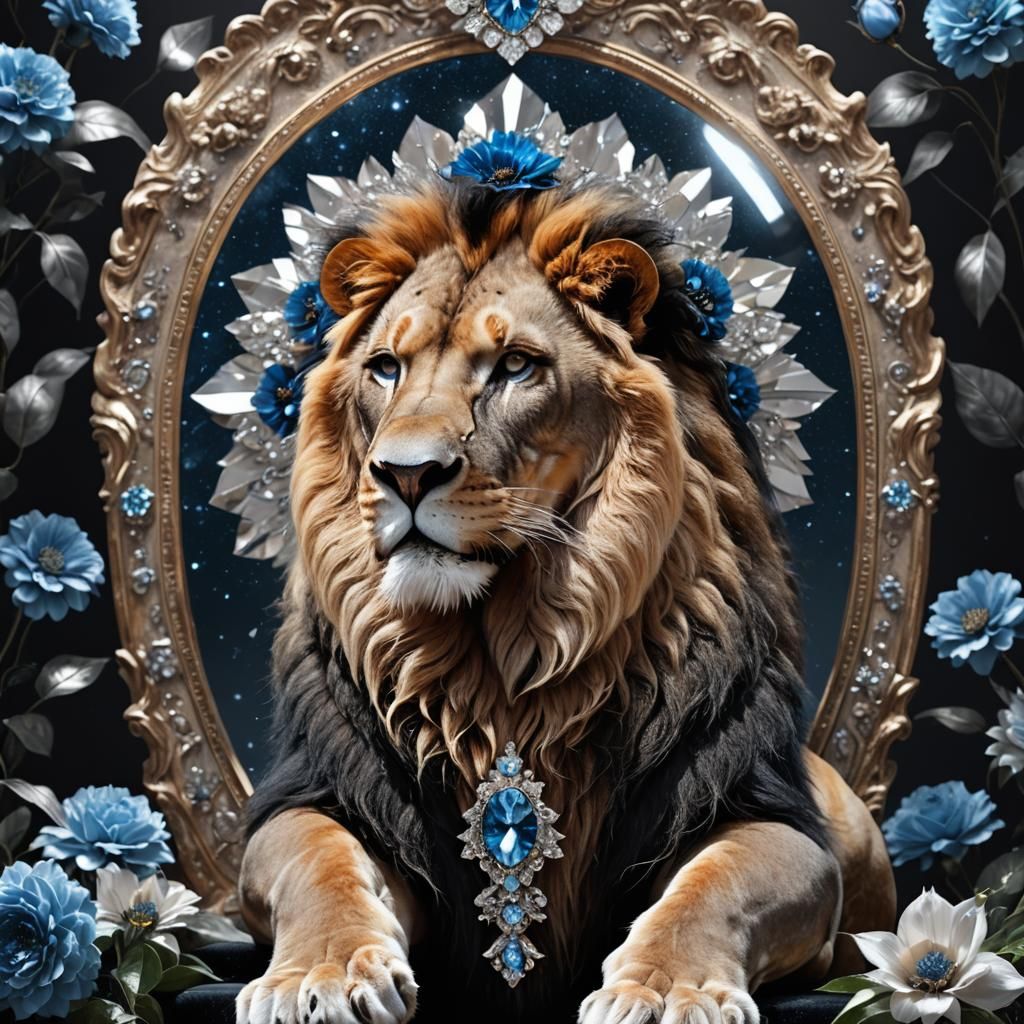 Lion on Diamond Throne Reflects as Cat