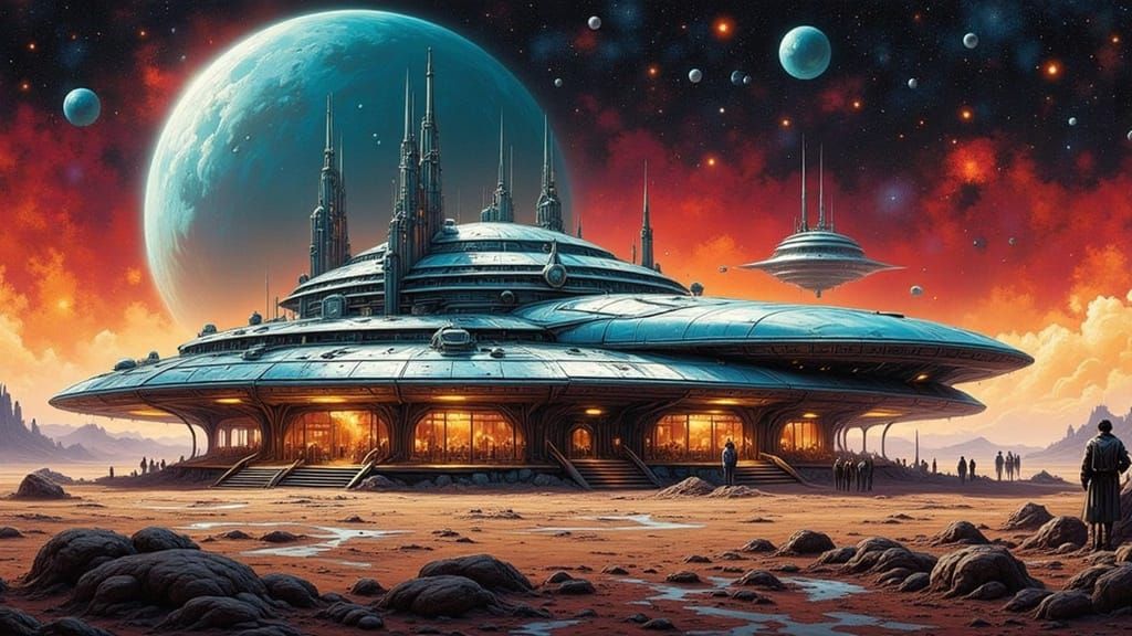 Retro-Futuristic Restaurant on Asteroid