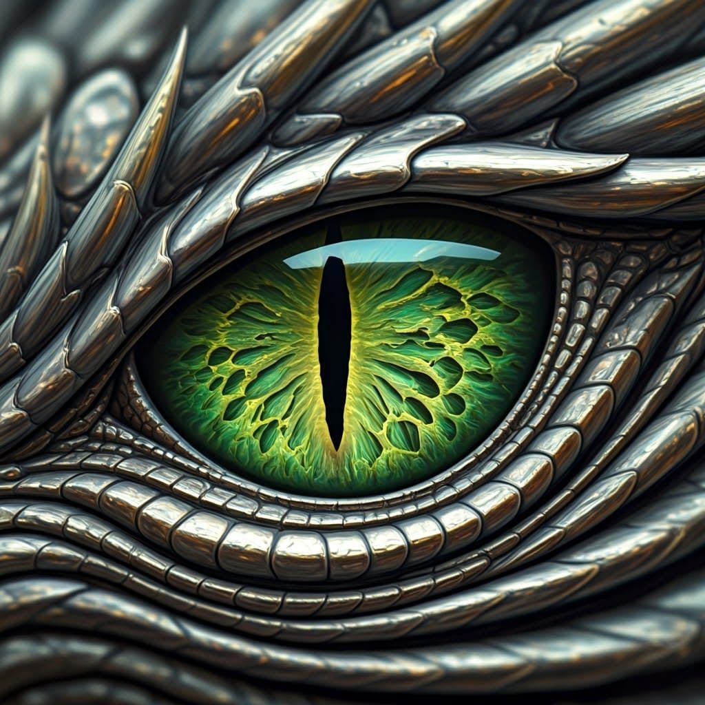Mystical Dragon Eye in Shimmering Green and Gold