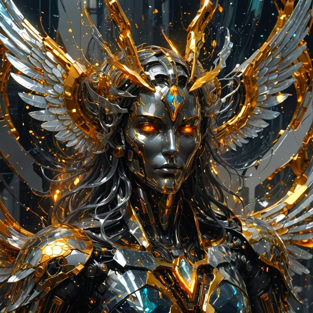 Glass Angel Mech God with Luminous Wings