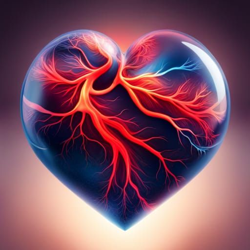 Crystal Heart with Veins in Splash Art Style